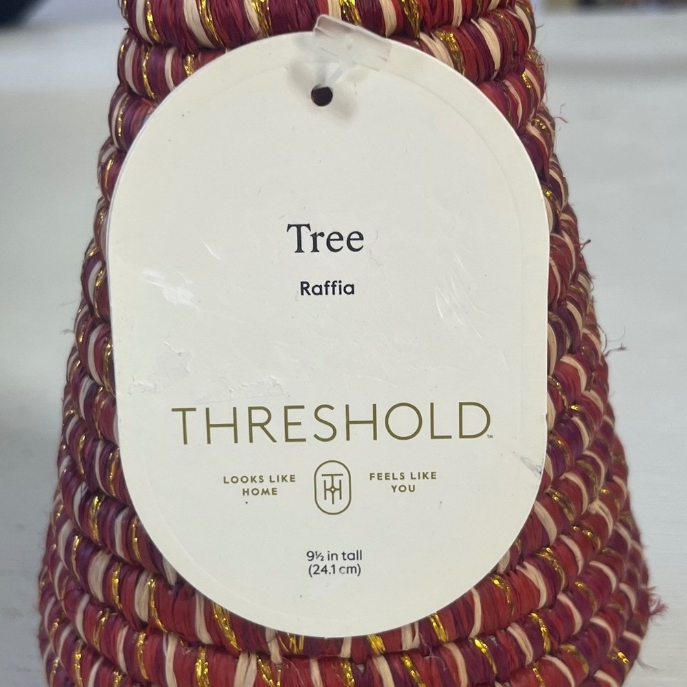 Threshold Raffia Tree Red Cream Gold Metallic Handcrafted Rwanda 9.5in - Picture 2 of 7